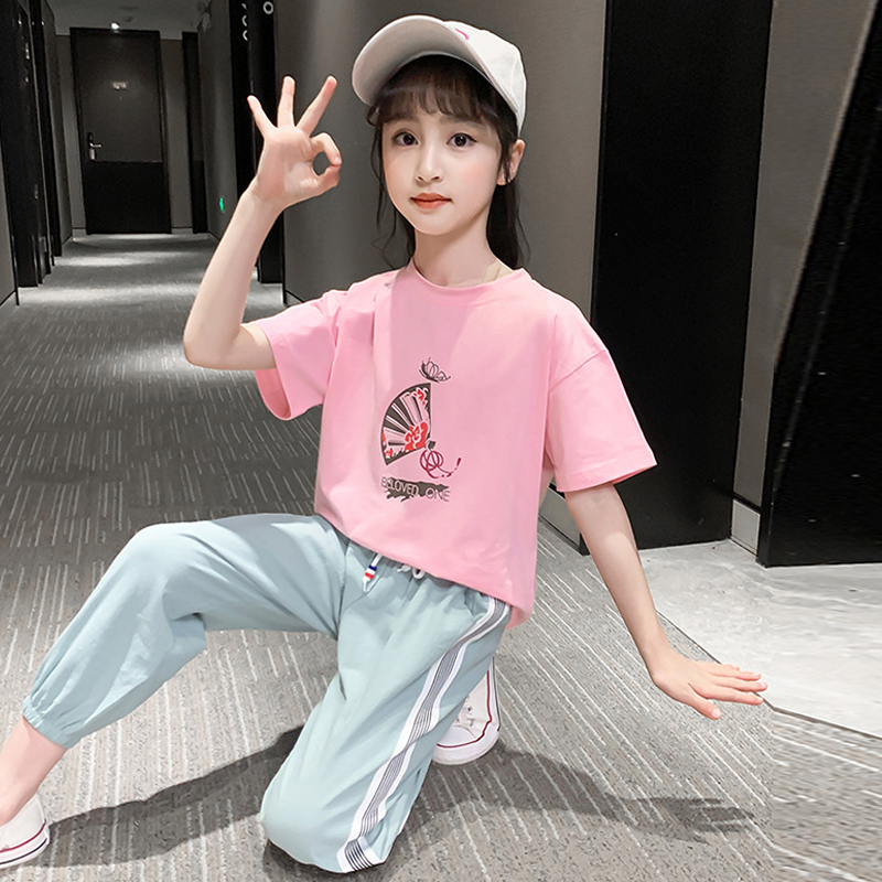 

Cute Cartoon Kids Popular Little Girls Clothing Casual Styles 2 Piece Cheap Girls Striped T-shirt + Pants Outfit Sets, Black