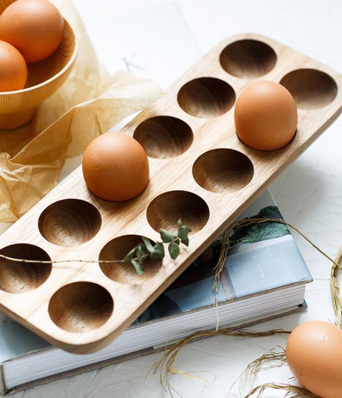 

Brief Style Solid Wood Egg Storage Box Wooden Double Row Eggs Holder Home Organizer Rack Kitchen Decor Accessories