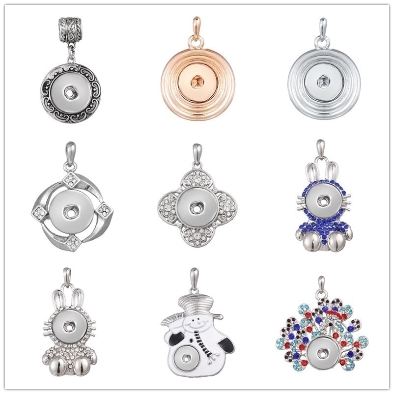 

Fashion charm 10pcs/lot Snap button Pendant Necklace Silvery metal noosa 18mm ginger Jewelry with Stainless steel chain women men gifts
