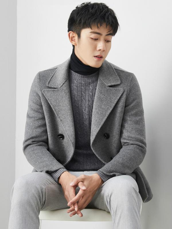 

Boollili 2020 New 100% Wool Coat Men Double-sided Short Handmade Spring Male Jacket Woolen Coats Overcoat, Black