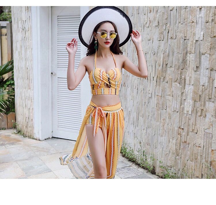 

Stripe bikini women 3pcs swimsuit beachwear holiday wear swimming suit student swim set hot spring bath clothing surfing