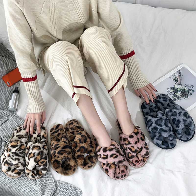 

Womens Plush Slipper Home Womens Leopard Pattern Slipper Indoor Anti-slip Warm, Yellow