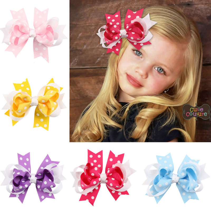 

Baby Girls Hiarpins Hair Clips Grosgrain Ribbon Dot Bows Hair Accessories Children Bow Barrette Headwear Free shipping, Mixed