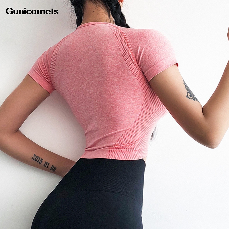

Women' Energy Seamless Yoga Shirts Short Sleeve Crop Top Basic Scoop Neck Shirts for Women Yoga Sports Fitness Gym Workout Top, Gradient pink