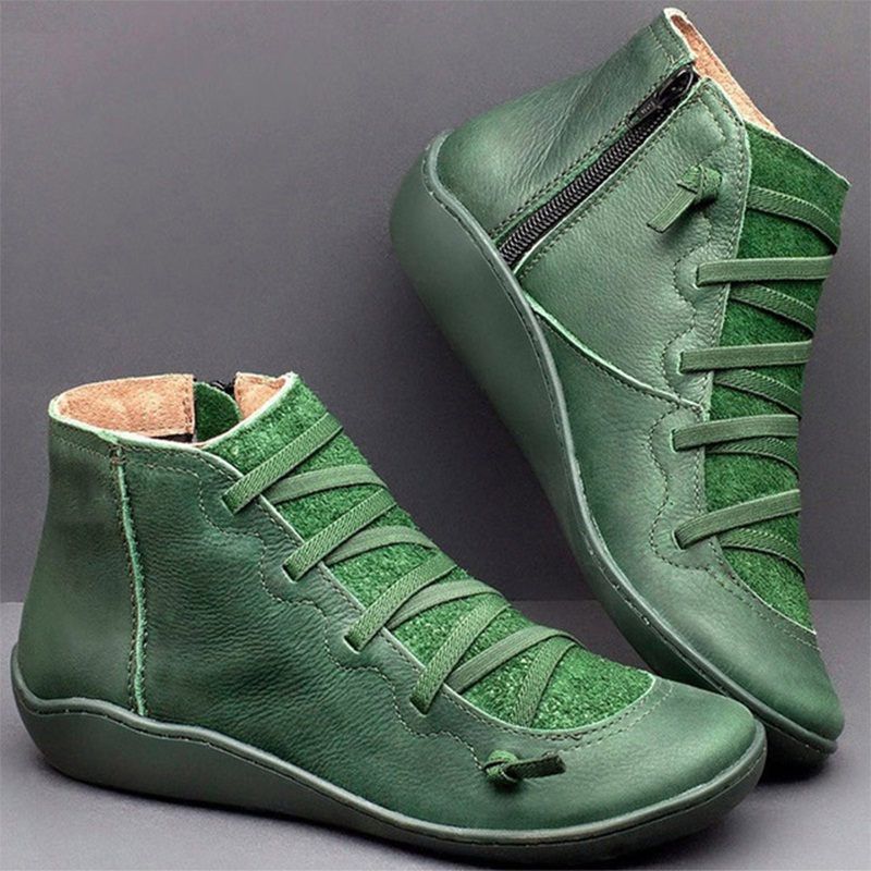 green cross ankle boots