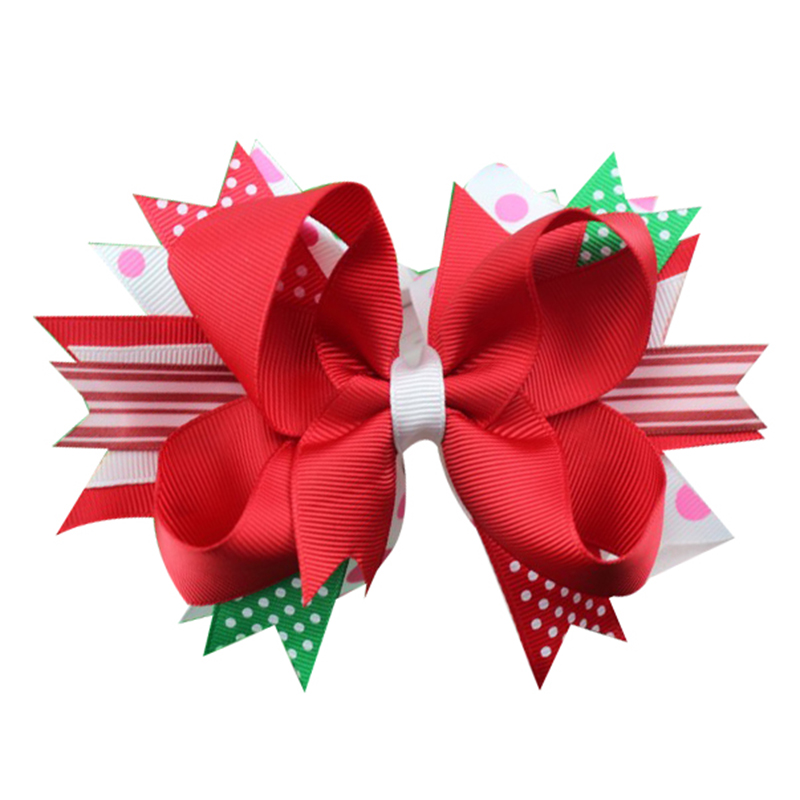 

5 inch Red WHT GREEN Christmas Holiday Boutique Hair Bow With clip for Girls Ribbon Bows Clips