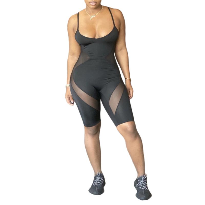 

Women Sexy Strap V-neck Seeveless Slim Rompers Summer Shorts Jumpsuit Plus Size Bodycon Playsuit Four Colors Outside Home, Black