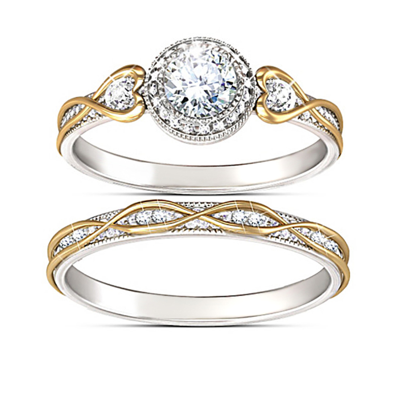 

Exquisite Inlaid Zircon Two-color Ring Men and Women Rings Copper Silver-plated Rhinestones Couple Ring Jewelry Engagement