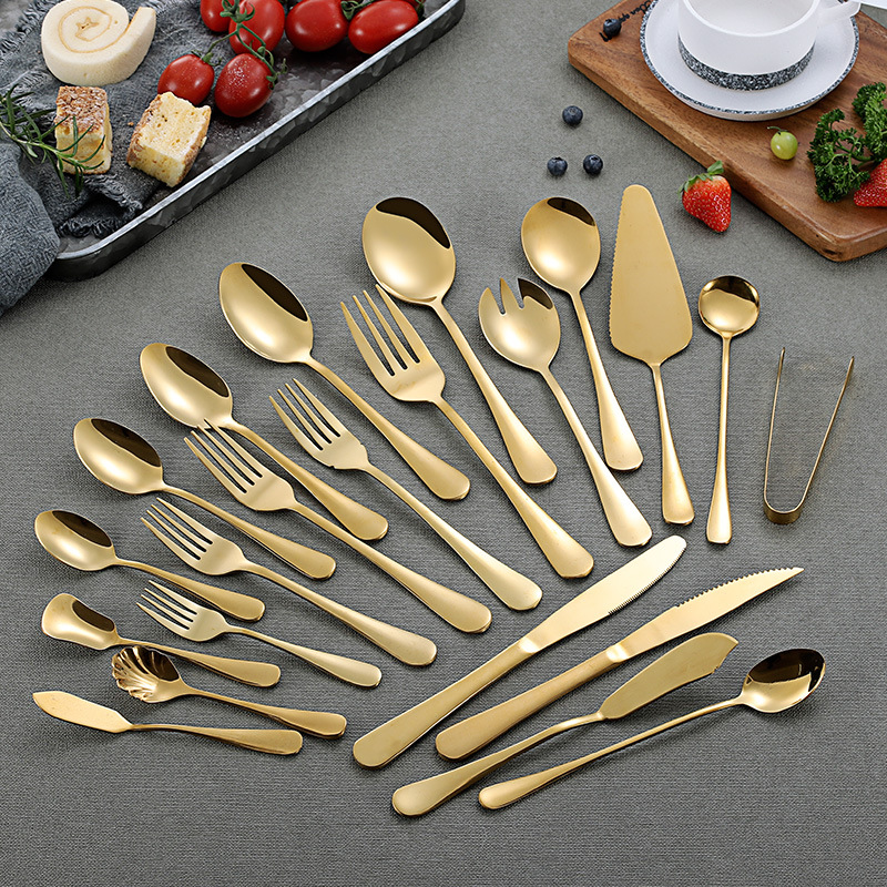 

Gold Color Stainless Steel Tableware Set Spoons Coffee Spoons Ice Spoon Steak Knife Fork Spoon Western Tableware Flatware