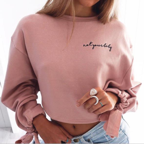 

Kude letters embroidery Sweatshirt 2020 autumn female Long Sleeve Women crop top pink white solid girl casual Pullover 4829