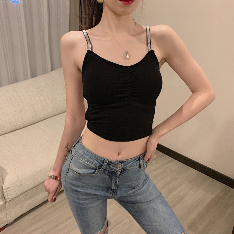 

Women Sequin Sleeveless Loose Tank Top Casual Padded Tops Camisole Sexy Female Tank Top Black White