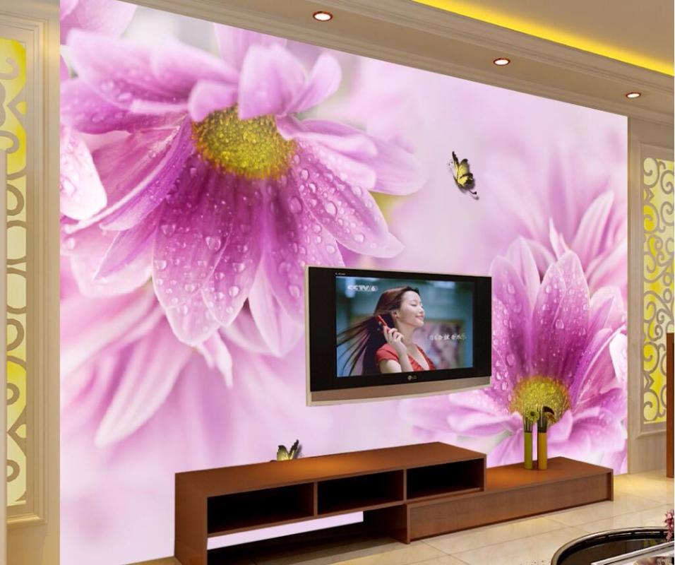 

CJSIR Custom Photo Wallpaper Wall Murals Wall Stickers Purple Little Daisy Dream Flowers Elegant Aesthetic Background, As the pictures