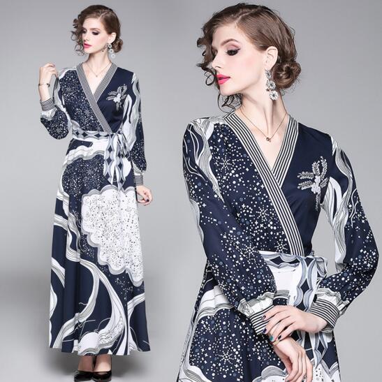 

Spring European and American fashion wild was thin lace V-neck print dress, As the picture