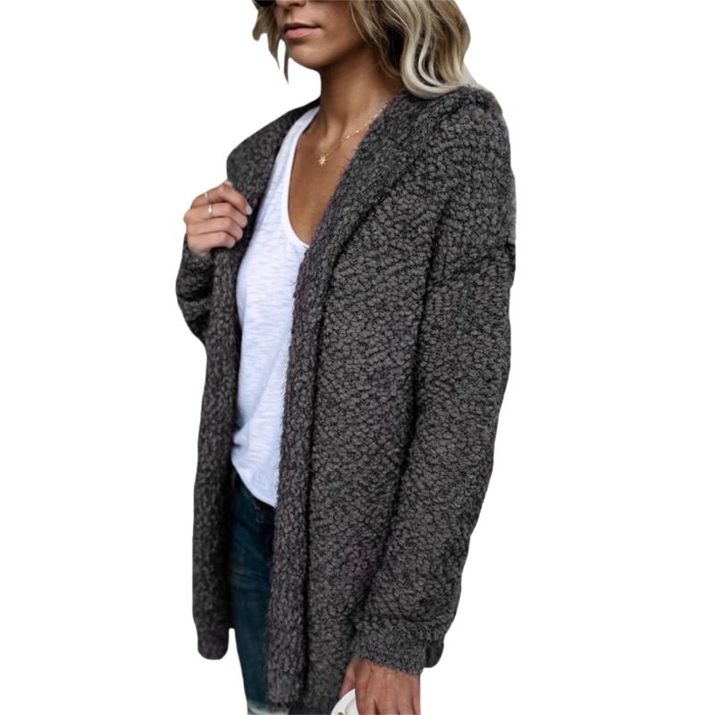 

Women Long Sleeve Cardigans Hooded Elegant Cotton Blend Daily Warm Multicolored Loose Winter Solid Color Casual, White