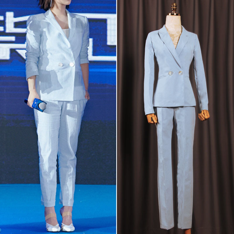 

New Yang Zi star same fresh blue blazer women show thin Korean summer suit professional suit women, See chart