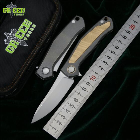 

Green thorn cards V folding knife D2 blade titanium copper handle outdoor camping hunting pocket fruit kitchen Knives EDC tools