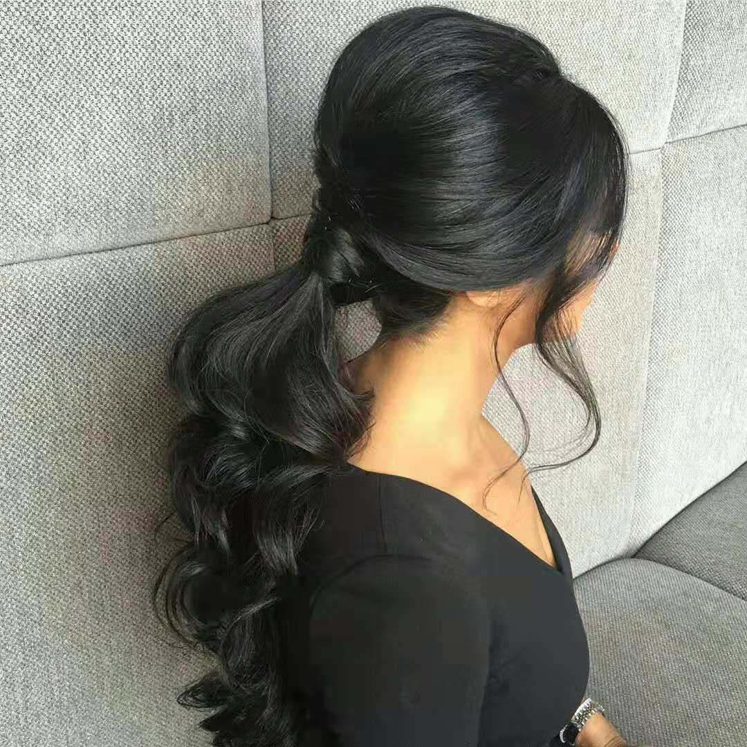 

Nature body wave Remy hair ponytail piece Peruvian hair ponytail extensions drawstring ponytails for black women 120g with clips