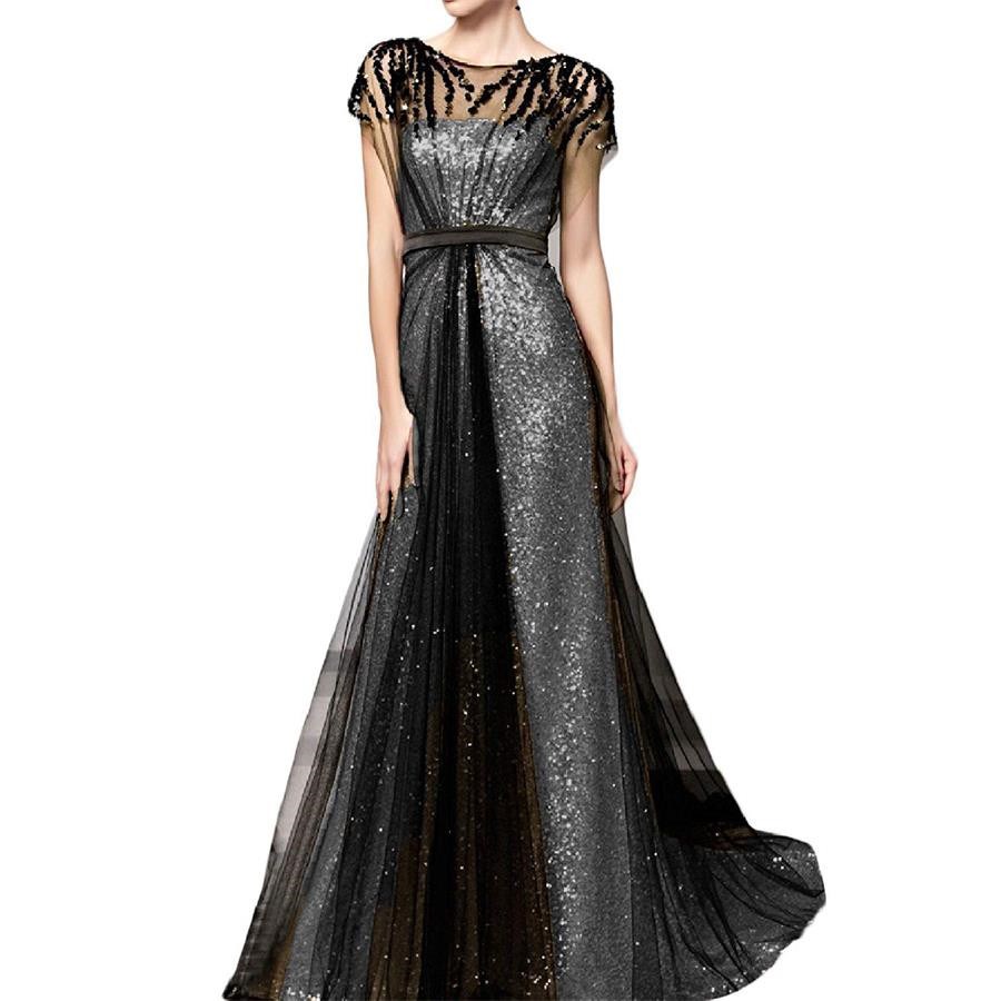 

Sequins Long Evening Dresses Scoop Cap Sleeves Tulle Prom Dress Elegant Ruched Empire Formal Gowns vestidos de gala Ladies Gown, Burgundy