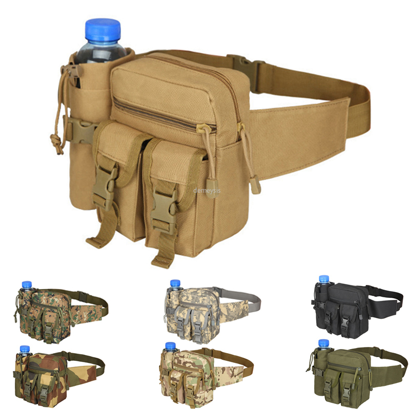 

Men's Army Camouflage Hunting Waist Bag Packs Camping Climbing Hiking Kettle Bags Nylon Tactical Waist Bag Running Bags, Black