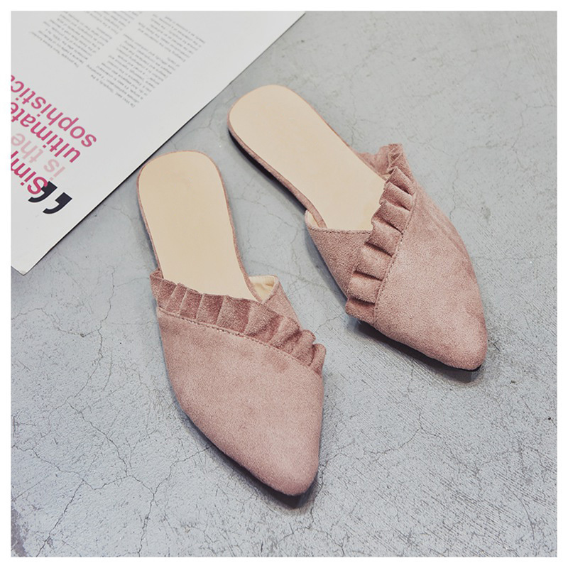 

Slippers Women Flat Women Shoes Slip On Flat Mules Fashion Ruffles Ladies Shoes Fabric Platform Loafer Flip Flop 35-39, Black