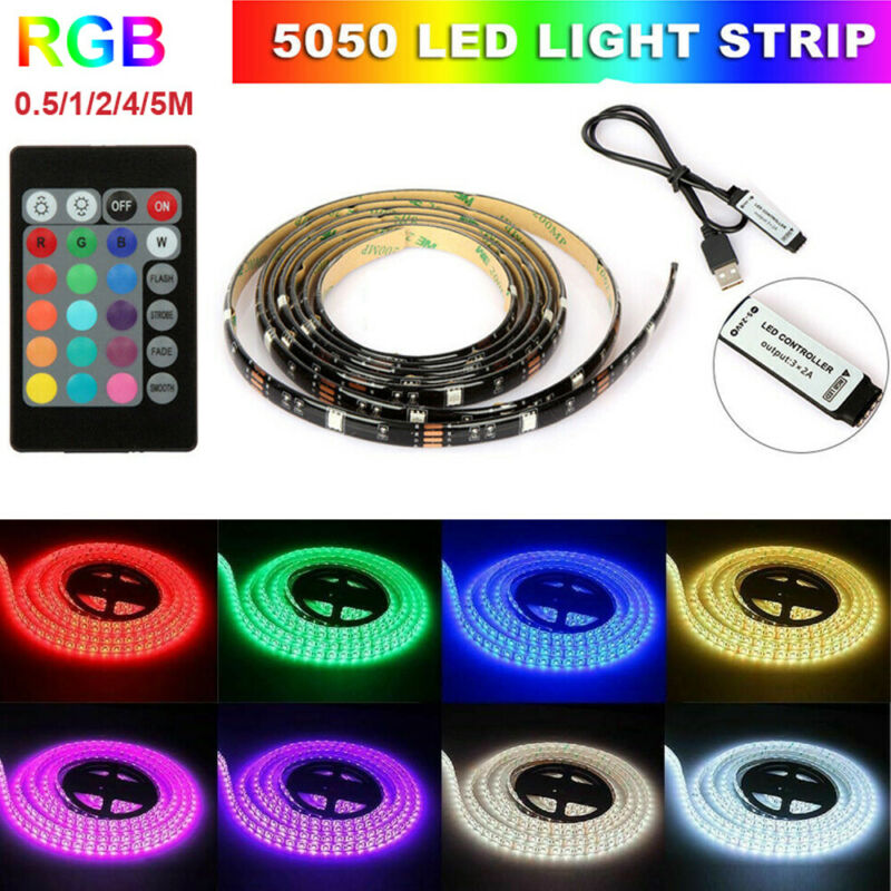 RGB 5050 Waterproof LED Strip Light SMD 24IR Remote 12V US/EU Power Full Kit USA-image-520462532