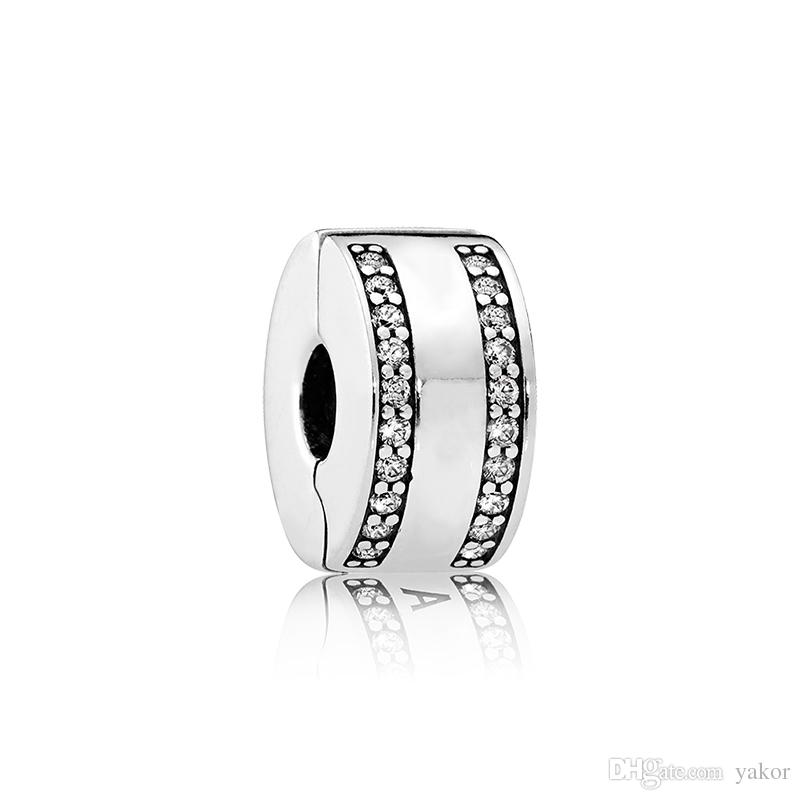 

Classic 925 Sterling Silver Jewelry accessories Clips Logo Original Box for Pandora Bracelet DIY CZ Diamond Crystal Clips