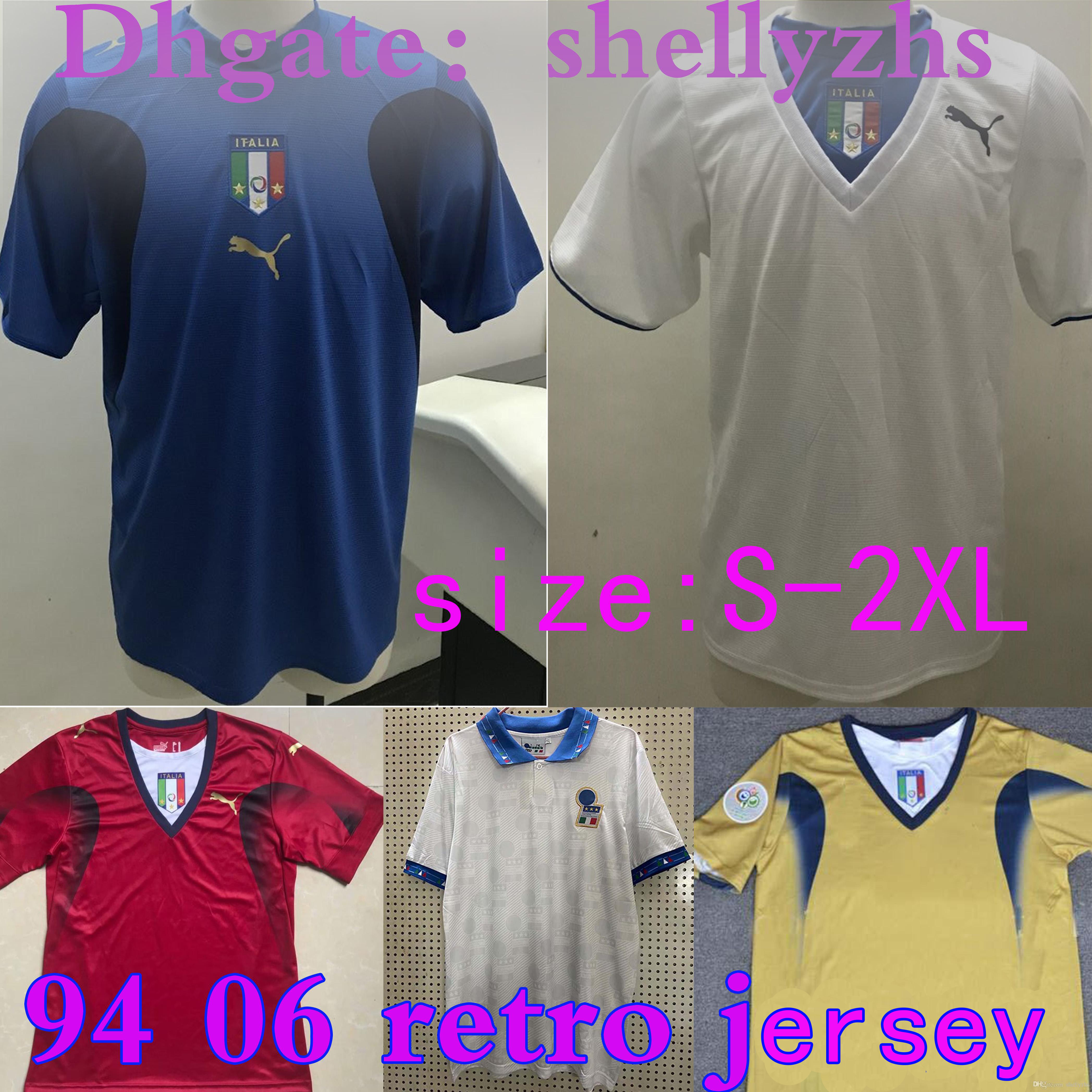 

1994 2006 Italy retro home away soccer Jersey Goalkeeper vintage football shirts TOTTI R.BAGGIO PIRLO MALDINI Maglia da calcio men uniforms, White