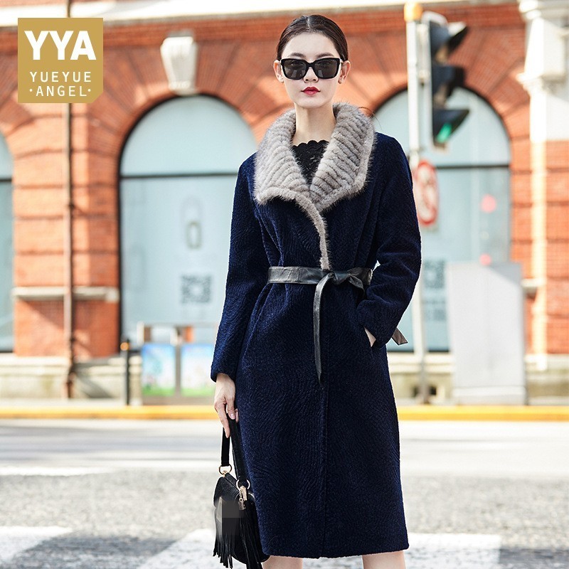 

Casacas Para Mujer Invierno 2020 Womens Winter Fur Coat Thick Warm Long Natural Fur Real Black Blue Belt Coats For Womens Luxury