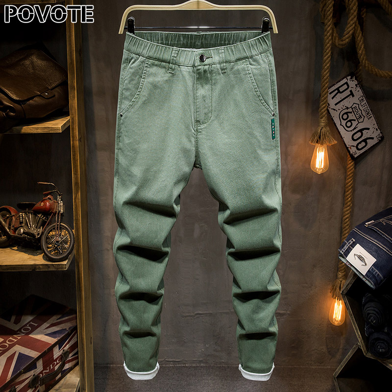 

POVOTE 2020 new light green casual jeans men's loose straight pants men's Korean Trend all-around elastic, Hc-h80 green