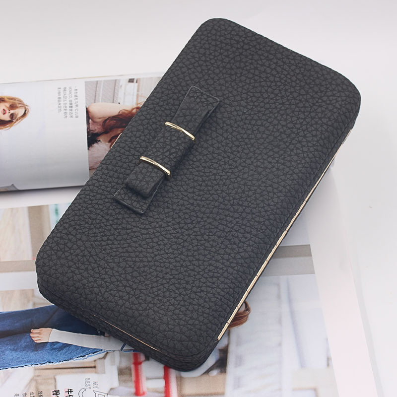 

Mobile Wallet Korean Lichee Bow Clutch Large Capacity Women Wallet, Black