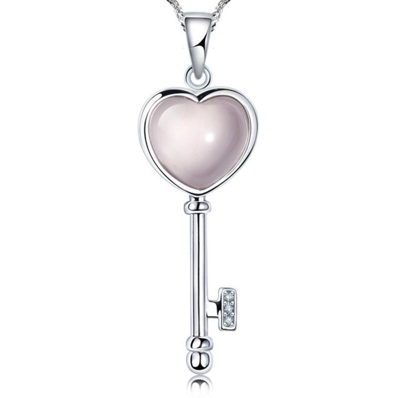 

Wholesale-(without chain) Luxury Design QUARTZ pink crystal love key pendant necklace Hypoallergenic jewelry gift for women