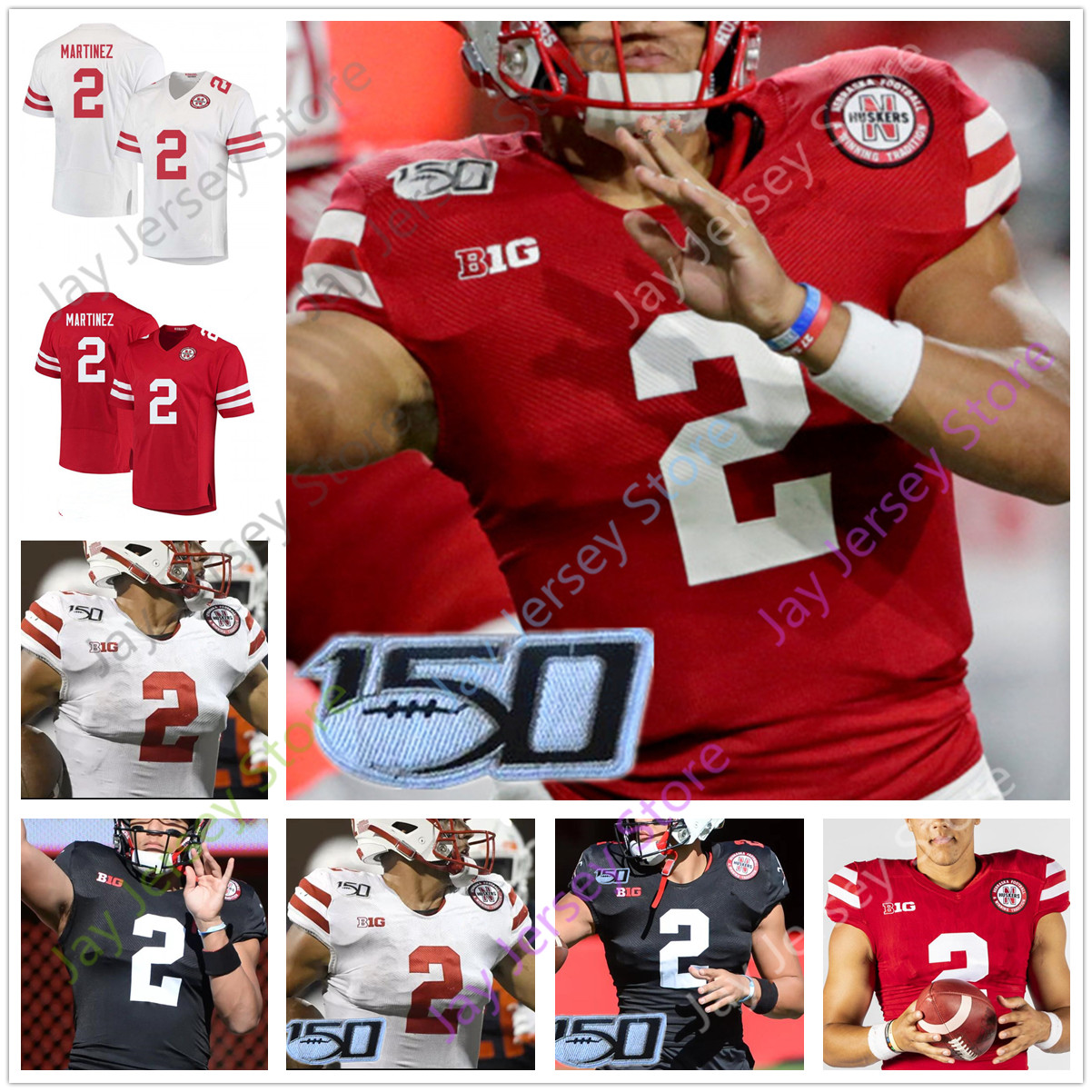 

Custom Nebraska Football Jersey College Adrian Martinez Dedrick Mills Wan'Dale Robinson JD Spielman Khalil Davis Ndamukong Suh Amukamara, With 150th patch