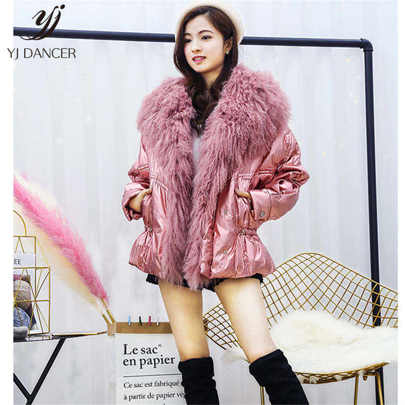 

Short Section Bright Down Jacket Female 2019 Winter New Sheep Beach Hair Waist Thick Warm Fashion Down Jacket Coat Tide H00913, Gold