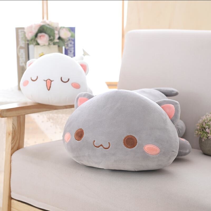 

1pc 35/50/65cm Kawaii Lying Cat Plush Toys Stuffed Cute Cat Doll Lovely Animal Pillow Soft Cartoon Cushion Kid Christmas Gift T191019, Grey sleeping eyes