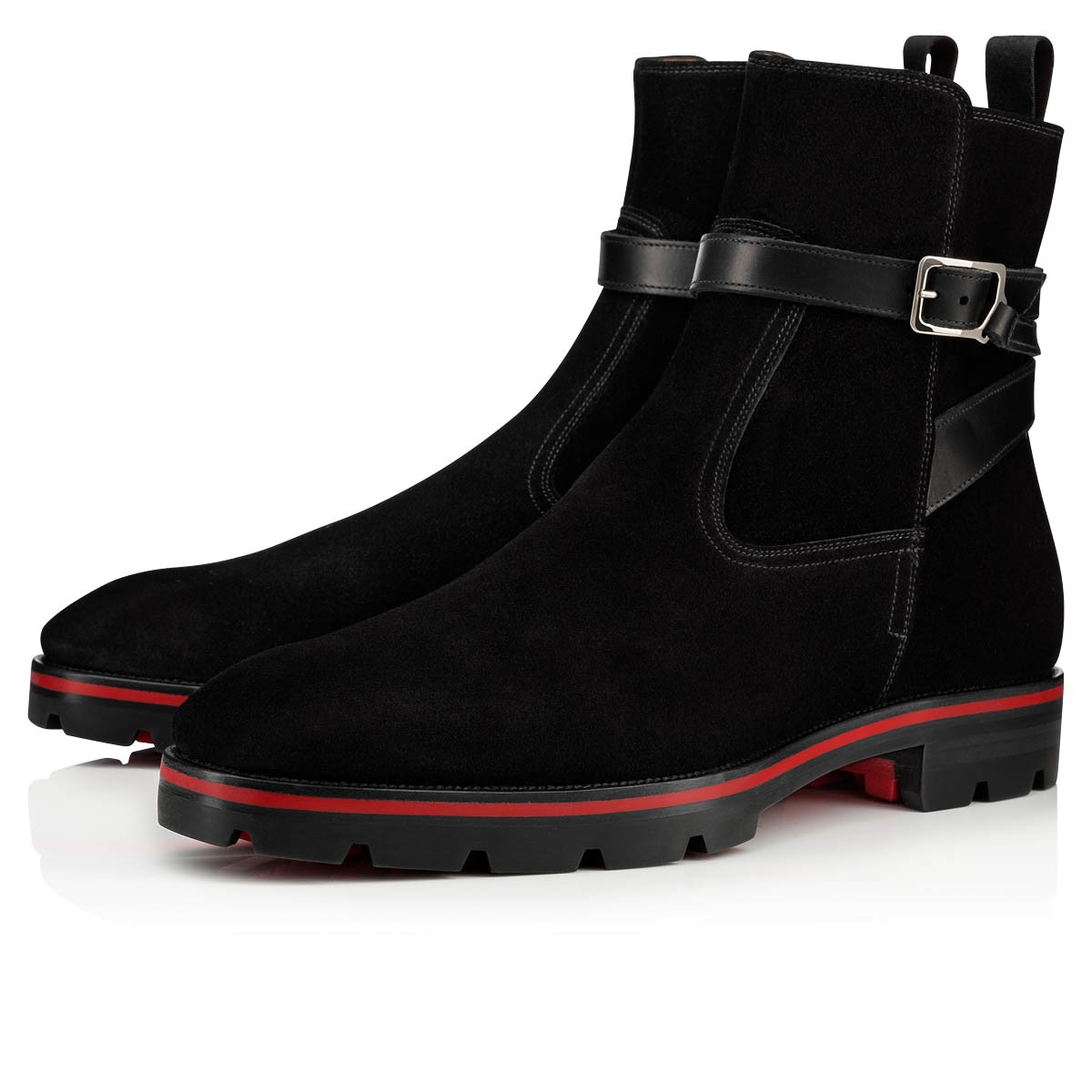 Top Best Brand Slip On Red Bottom Kicko Ankle Boot Black Suede With Square Heel Autumn Winter Men's Boots Excellent Designer Knight boots