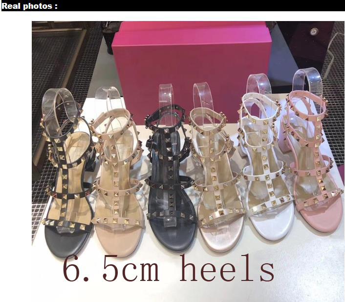 

Hot Sale- fashion Designer Studs Patent Leather rivets Sandals Women Genuine Leather Studded Strappy Dress Shoes 9.5CM 6.5CM high heel Shoes, Blue 9.5cm