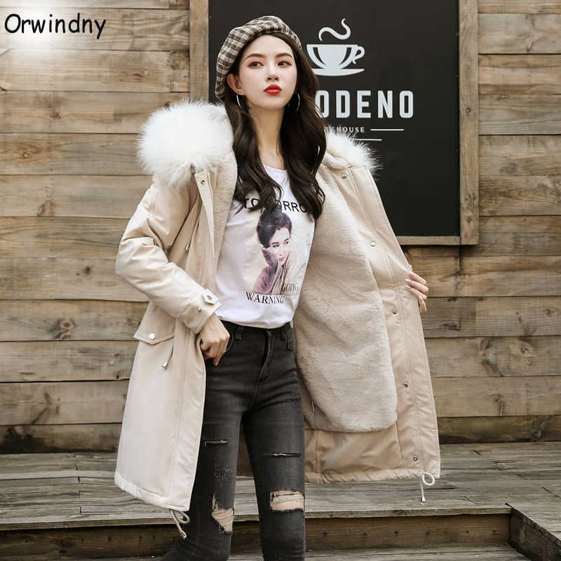

Orwindny Casaco Feminina Hooded Long Parka Women Jackets Large Fur Warm Winter Jacket Women -2XL Lambswool Coats Female, Black