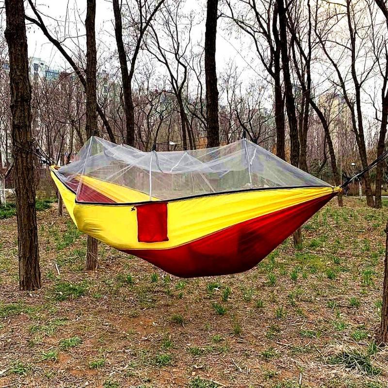 

2020 Thick and firm Portable Outdoor Camping Hammock with Mosquito Net High Strength Parachute Fabric Hanging Bed