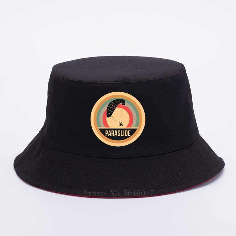 

Retro Vintage Paragliding Gift For Paragliders Bucket Hats Street Style Harajuku fisherman Cap Ladies Summer Sun Hat boy girl, Black