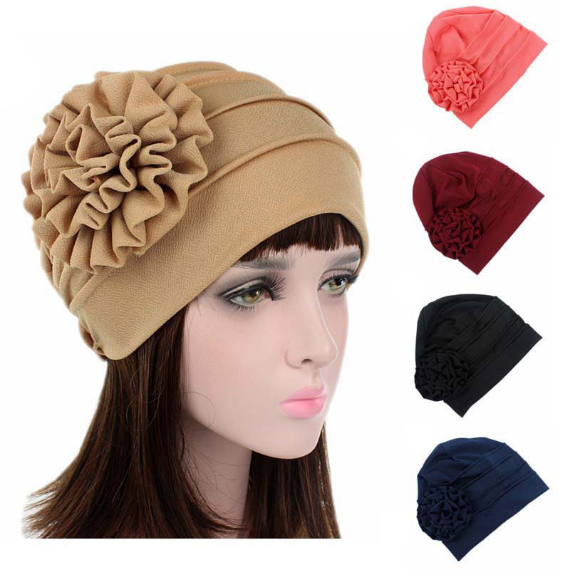 

PEIHANLI new fashion women Flower Beanie Hat solid beautiful rose floral bandanna pure cotton Chemo Cap elegant headscarf