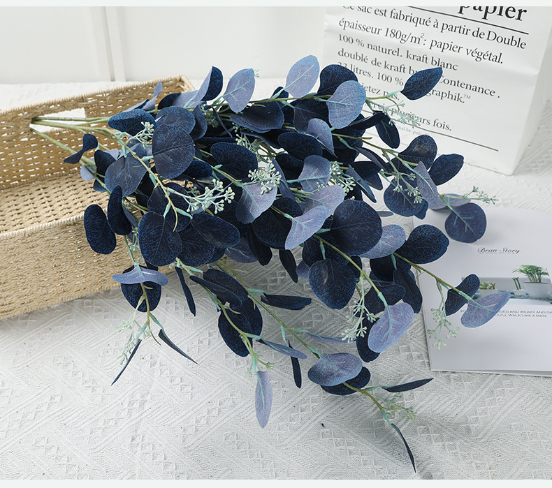 

106cm3pc Artificial Blue Eucalyptus Leaves Silk Tropical Leafs Indoor Flower Arrangement Home Living Room Wedding Decor Plants, Red
