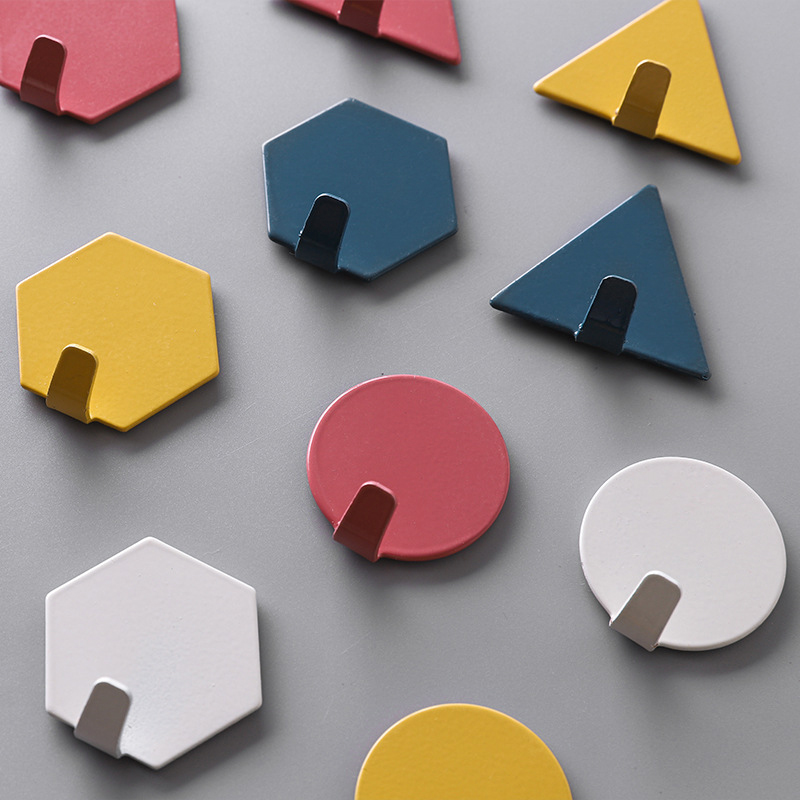 

4pcs/lot Wrought iron hook up for home deoration solid color key hook self-adhesive hooks geometric pattern combination