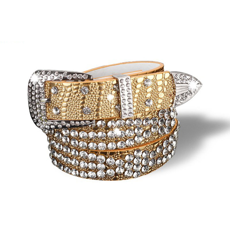 Dames Designer Luxe Strass Larges Ceintures Ceinture En Cuir De Vachette Solide Pour Femmes Mode Léopard Brillant Cristal Jeans Sangle T200327