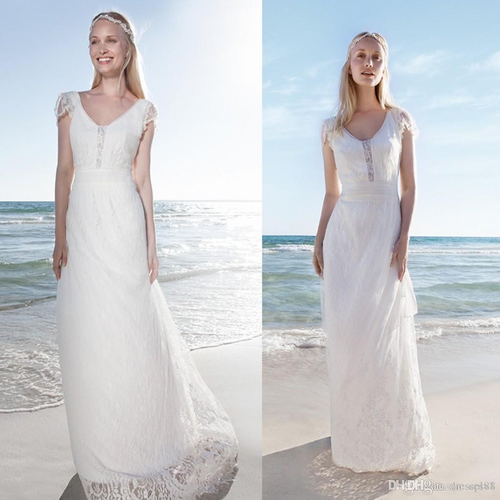 

Rembo Styling Lace Beach Wedding Dresses With Cap Sleeves V-Neck Cheap Bridal Gowns A-Line Floor Length Wedding Dress, Same as image