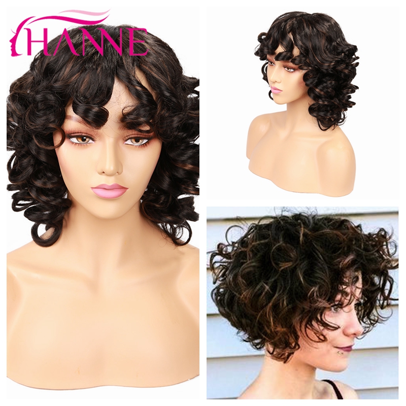 

HANNE Afro Curly Wig with Closure Brown/Black Wig with Bangs for Black Woman 2020 New Style