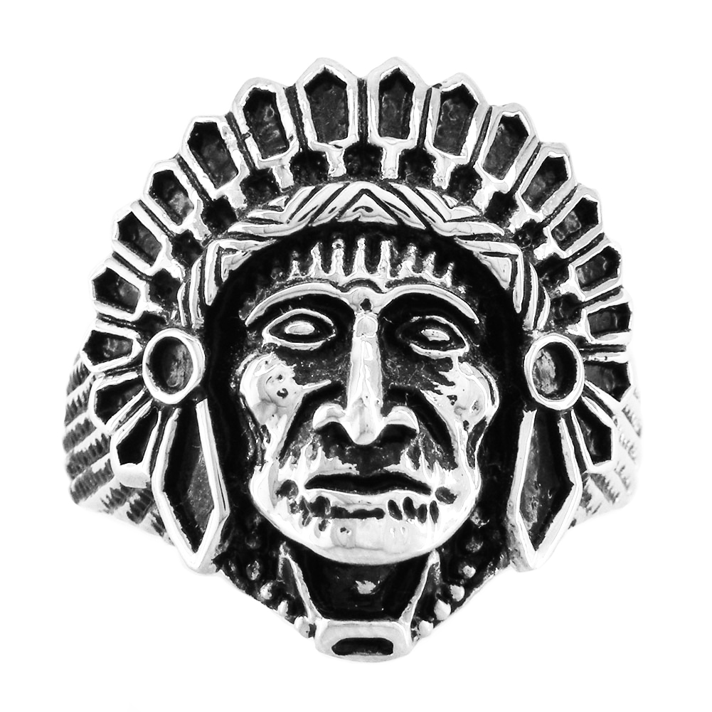 

FANSSTEEL STAINLESS STEEL mens or womens PUNK VINTAGE Indian Tribal Chief Medallion Ring BIKER RING SIGNET RING GIFT 07W67