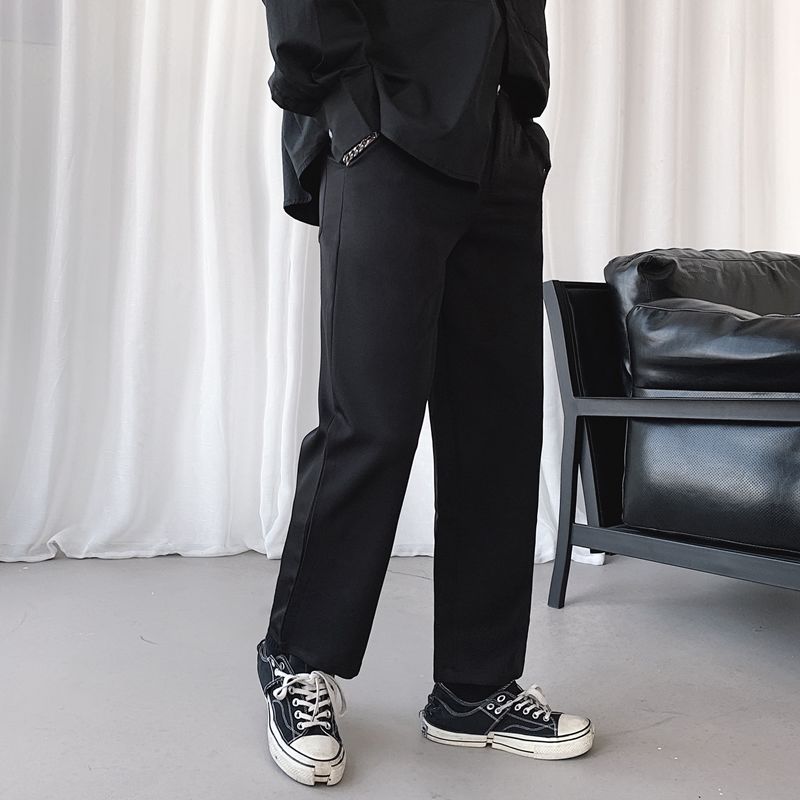 

2020 Spring And Summer New Youth Popular Solid Color Loose Sagging Trousers Fashion Casual Nine Points Straight Pants, Black