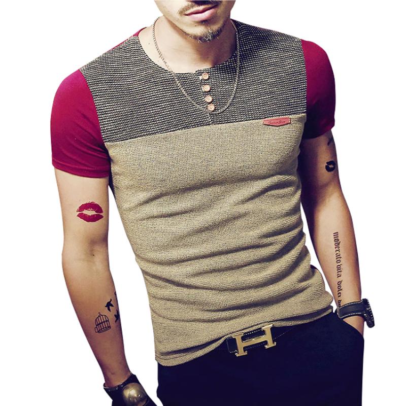 

New 2020 Summer Designer Men's T-Shirt Fashion Patchwork Casual Short Sleeve T Shirt Men Slim Fit T Shirts Brand Clothing 5XL, Red