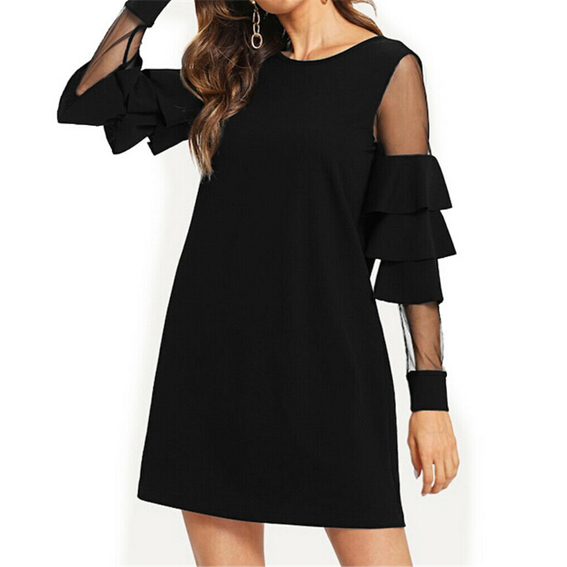 

Vintage Dress Summer Women Long Sleeve Dress Plus Size Womens Dresses Solid Color Ladies Dresses Party Clothes Clubwear, As photo shows