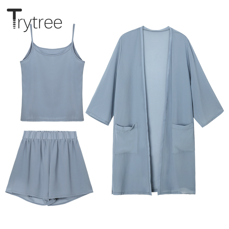 

Trytree Women Summer three piece set Casual tops + shorts +Cami Top Female Office Suit Set Women's Costumes 3 Piece, Brown